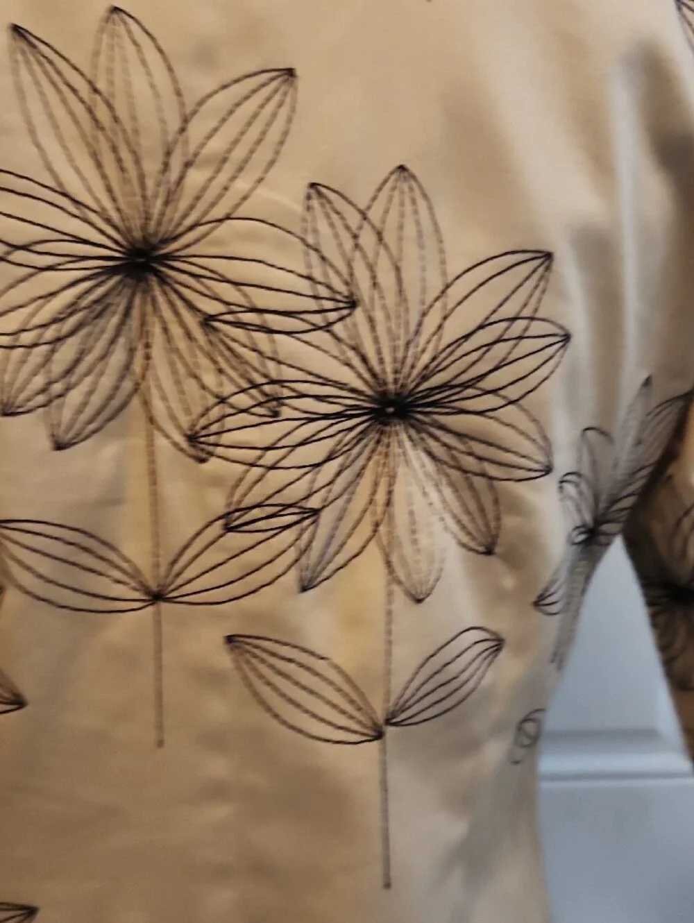 VINTAGE SilkLand Beige Floral-Print Blazer Jacket with Black Line Details